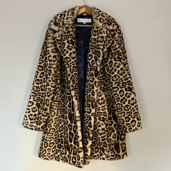 Trina Turk Leopard Faux Fur Ovecoat XL - Picture 1 of 7